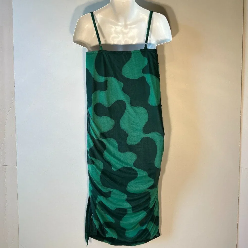 Ava & Viv SZ 2X  Green Abstract Print Midi Slip Dress Mod Maximalism Modern Y2K